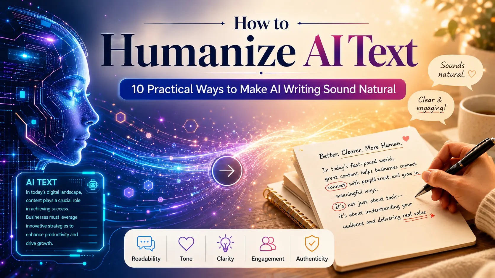 AI text being rewritten into clearer human writing for students